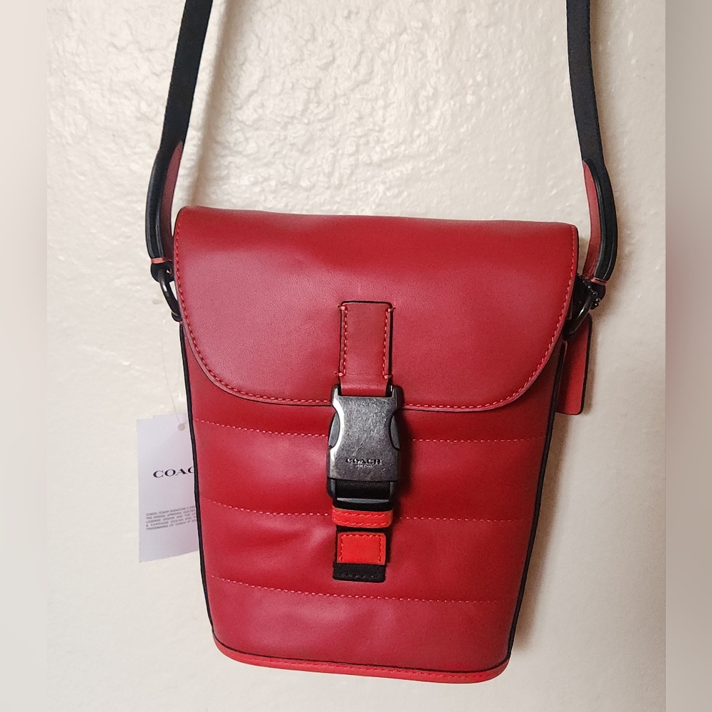 NWT Coach Track Small Leather Crossbody Bag In Red